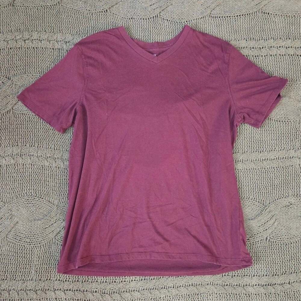Old Navy V Neck Basic T Shirt Relaxed Casual Soft Washed Maroon Size M